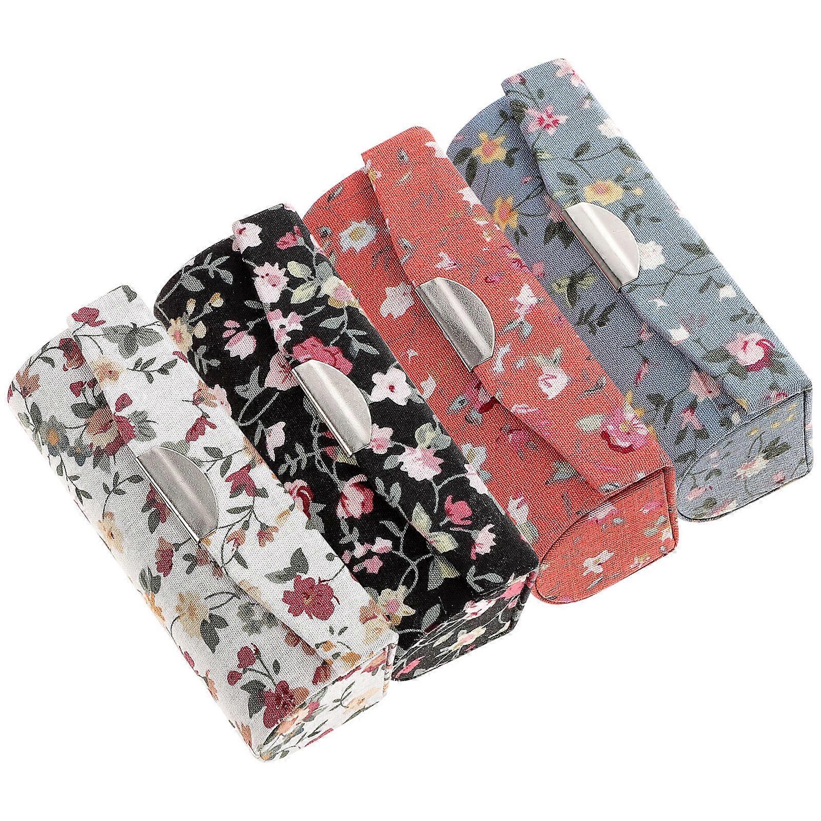 Assorted Color Lipstick Holder for Carrying 4Pcs Lipstick Flower Themed Container