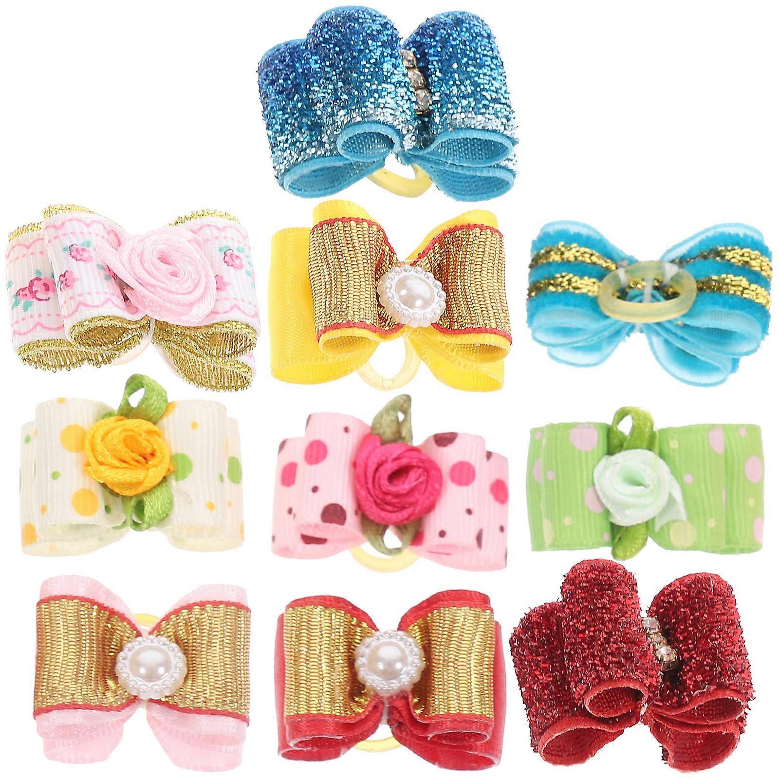 Adorable Pet Hair Rope with Double Bowknot Design for Everyday Wear Assorted Color Nylon Canvas