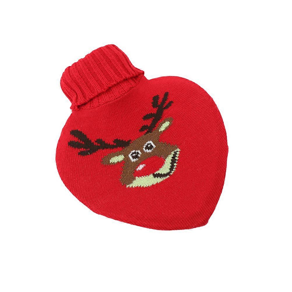 Heart Shape Hot Water Bag Hand Warmer Heat Retention Red 800ml Knitted Cover 1Set