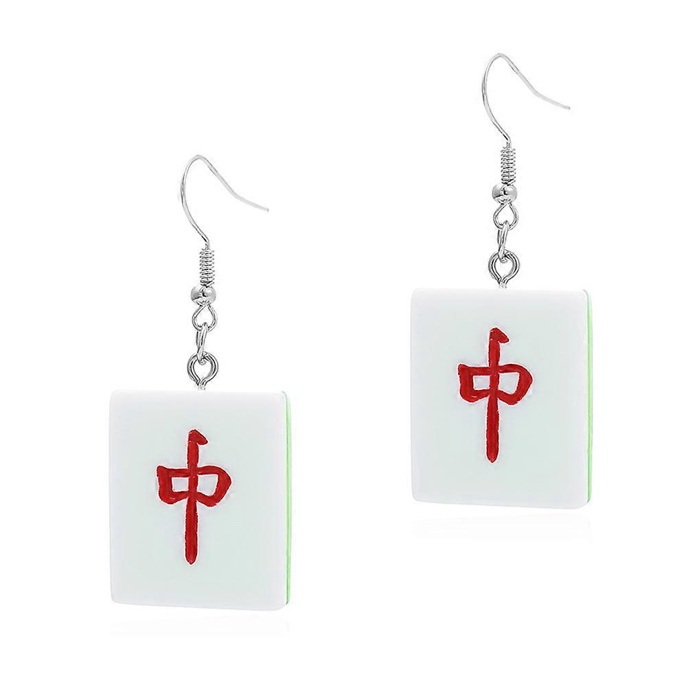 Women's Resin Drop Earrings, Unique Mahjong Pattern, Stylish and Versatile