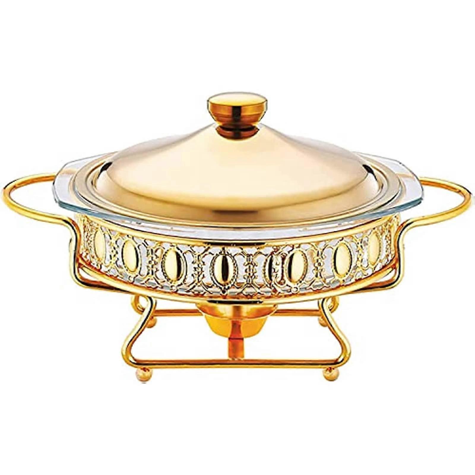 طقم بوفيه أطباق الغضب ، طبق غضب من الفولاذ المقاوم للصدأ ومجموعات تسخين بوفيه ، بوفيه بوفيه صغير ساخن للنزهة المنزلية في الهواء الطلق ، 2 لتر ، ذهبي
