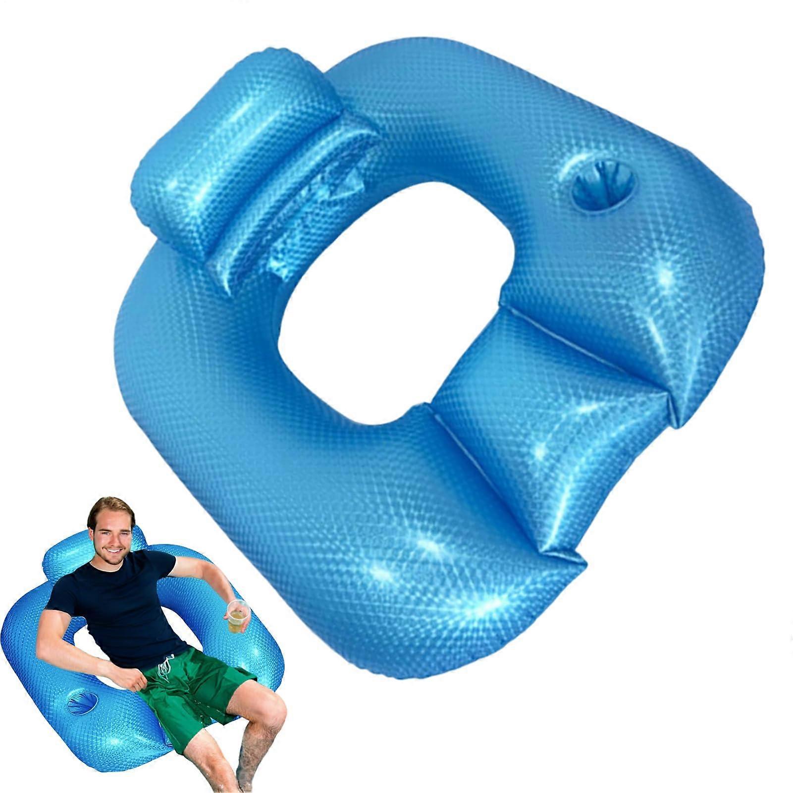 Swim Float with Backrest, Cup Holder and Armrests, Blue, for Pool, River, Lake, 200x140 cm