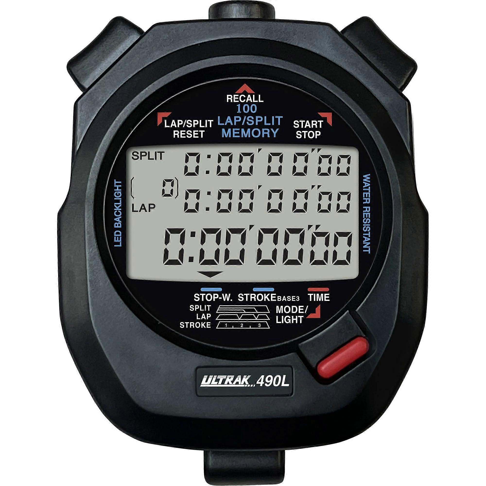 Ultrak 490L LED Backlight 100 Dual Split Memory Stopwatch - Black