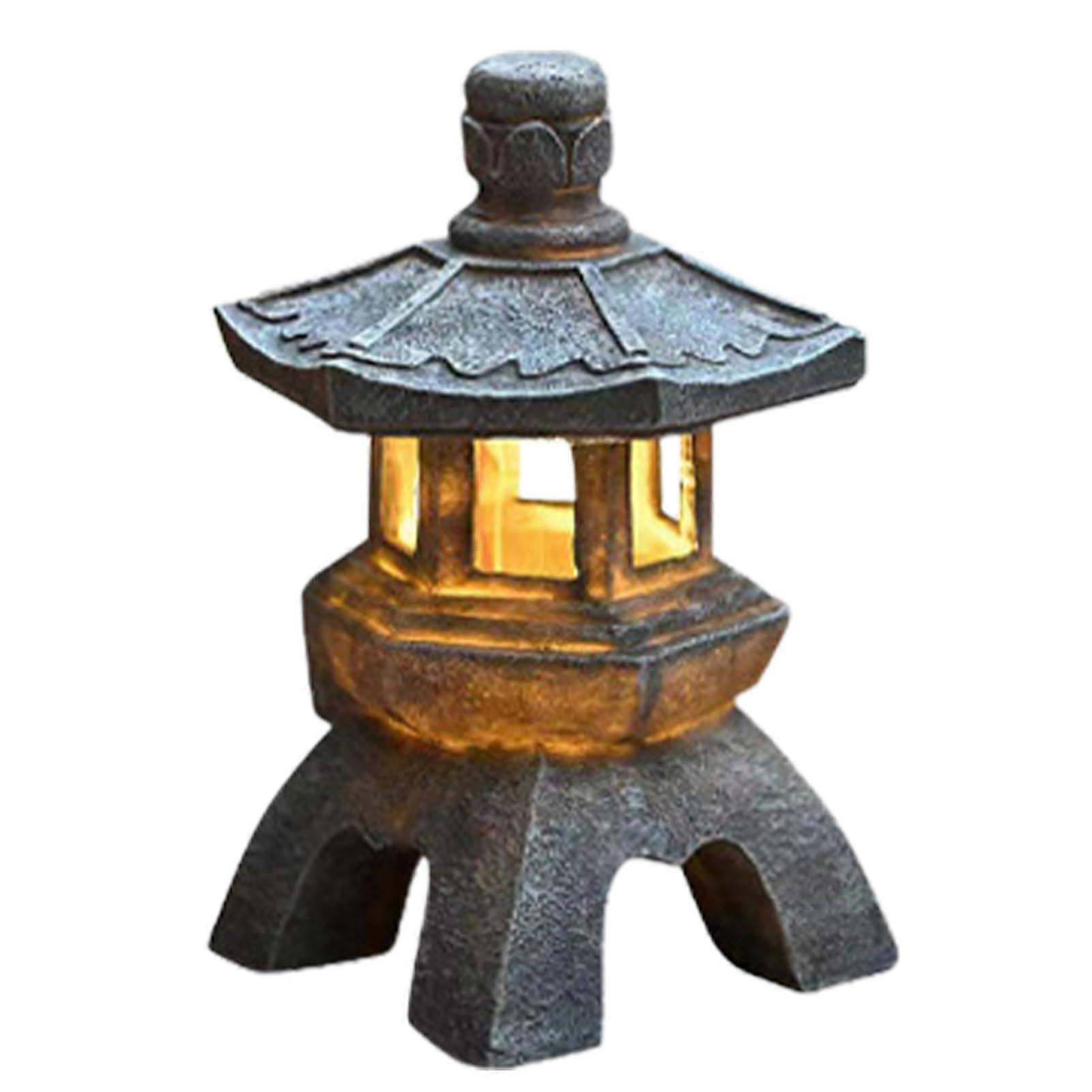 Solar Garden Lantern Retro Stone Tower with Zen Design PalaceStyle Nightlight for Garden Patio