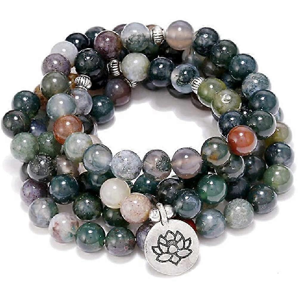 Self-Discovery 108 Natural Indian Agate Mala Beads Bracelet for Yoga Meditation