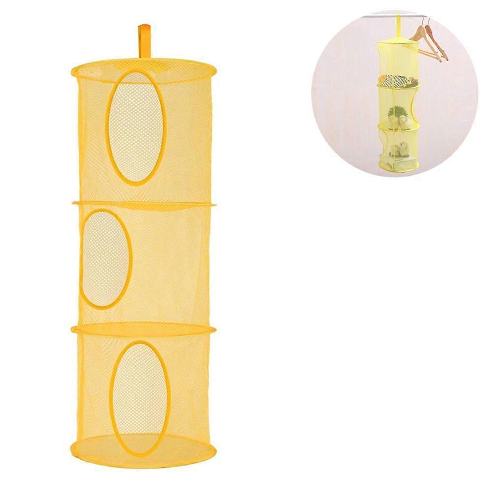 Mesh Hanging Storage Basket, 3-Tier Foldable Space-Saving Net Storage Bag, Toy Organizer