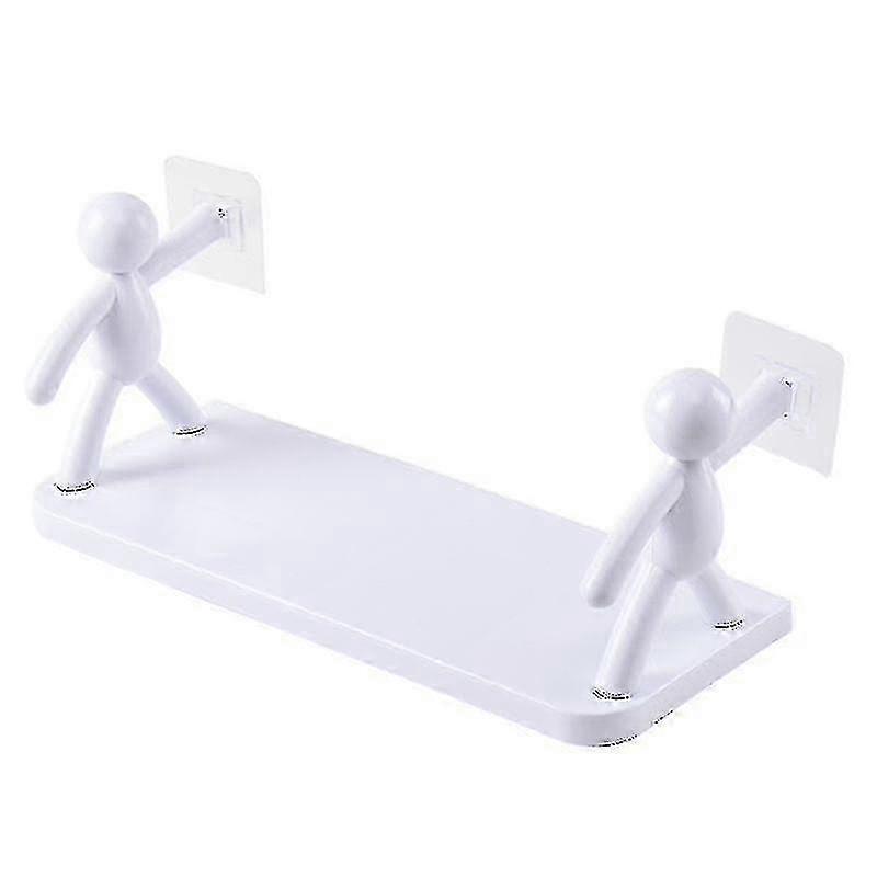 Wall Mount Human-Shaped Hook Rack for Bathroom & Kitchen Storage Shelf in White