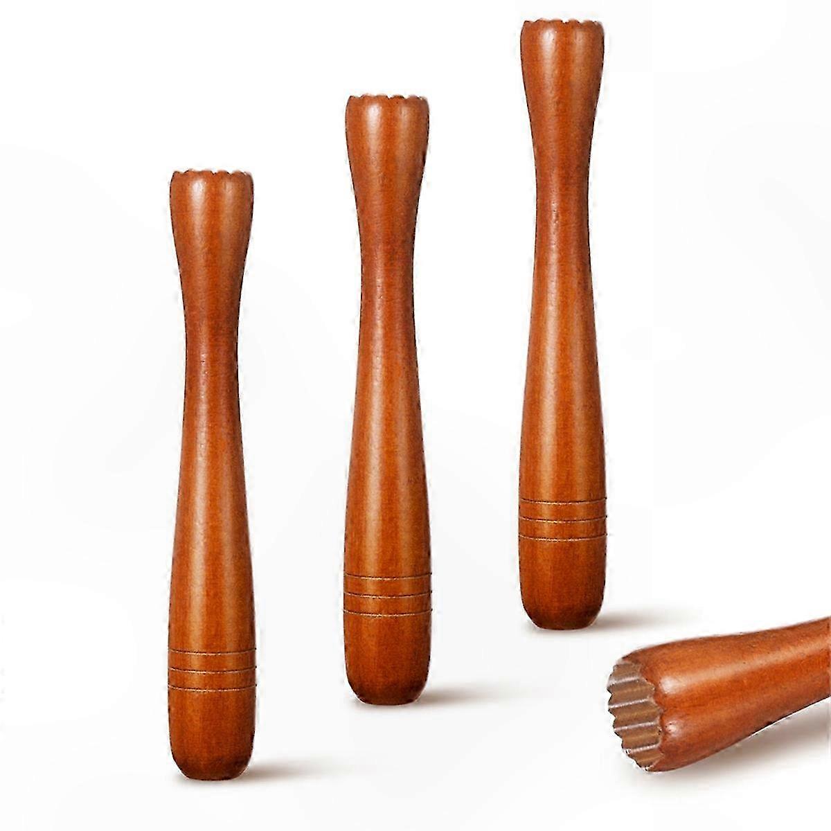 7.7" Wooden Bar Tool Set for Cocktail Mixing, Ice Crushing, and Mojito Preparation - 3-Piece Muddler Kit