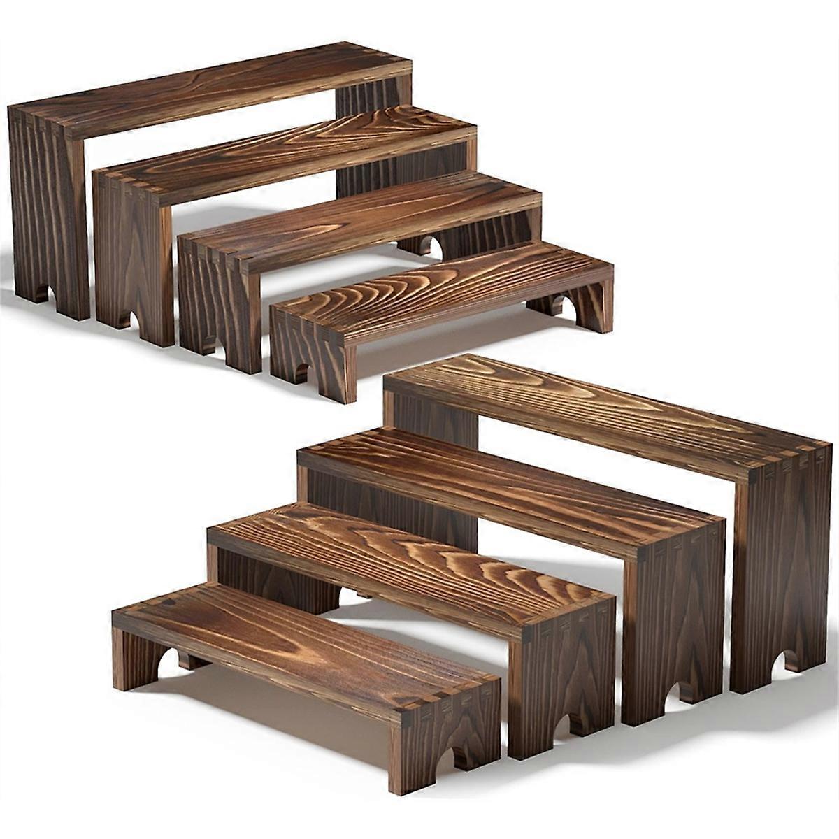 2 Set Large Wooden Tiered Riser Display Stands,Stackable Perfume Organizer Cologne Stand,Wooden Cup