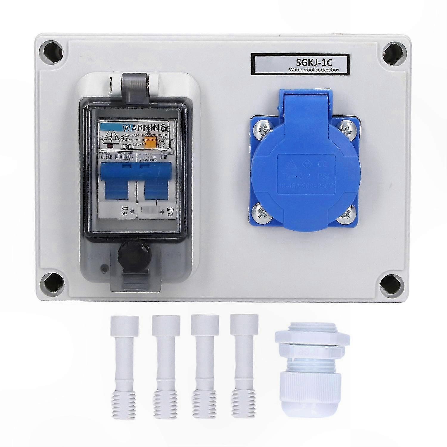 RCD Protected Wall Outlet 200-250V 40A 1P+N Electrical Socket Box