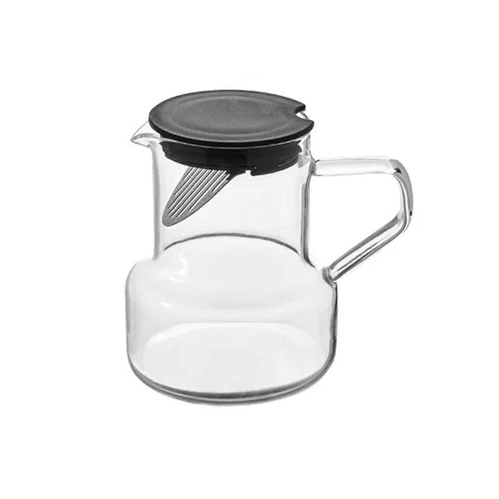 Glass Pitcher With Stainless Steel Filter, 27 Oz,  Temperature Resistant, Hot and Cold Water Carafe, Black