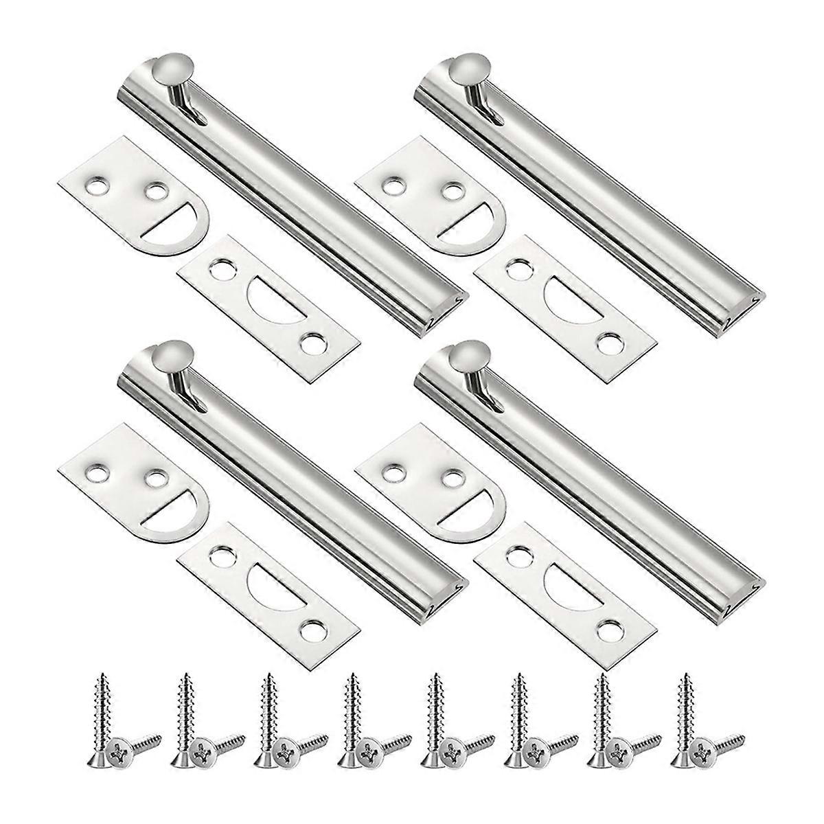 4 Set Slide Bolt Latch Lock Bolt Door Slide Bolt Dveřní západky pro horní část dveří Slide Latch Lock Silver