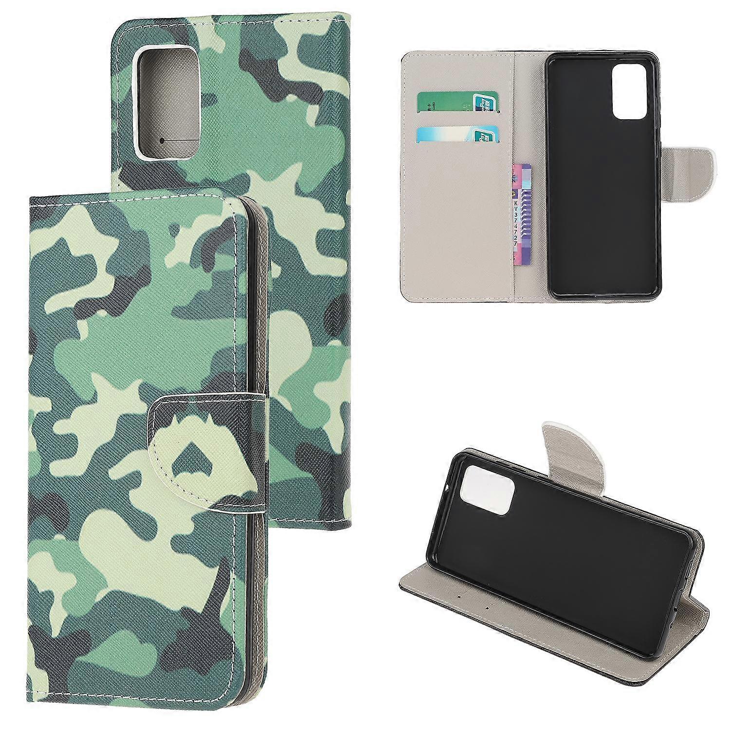 Pattern Printing Cross Texture Leather Wallet Case for Motorola Moto G9 Plus - Camouflage