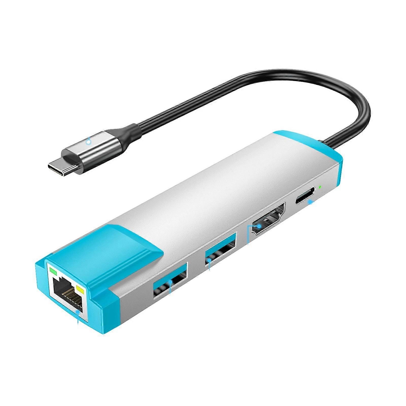 USB C to Adapter 4K@60Hz Output Gigabit Ethernet Dock with Charging USB 3.0 Port Easy to Carry for Consoles 2 Silver
