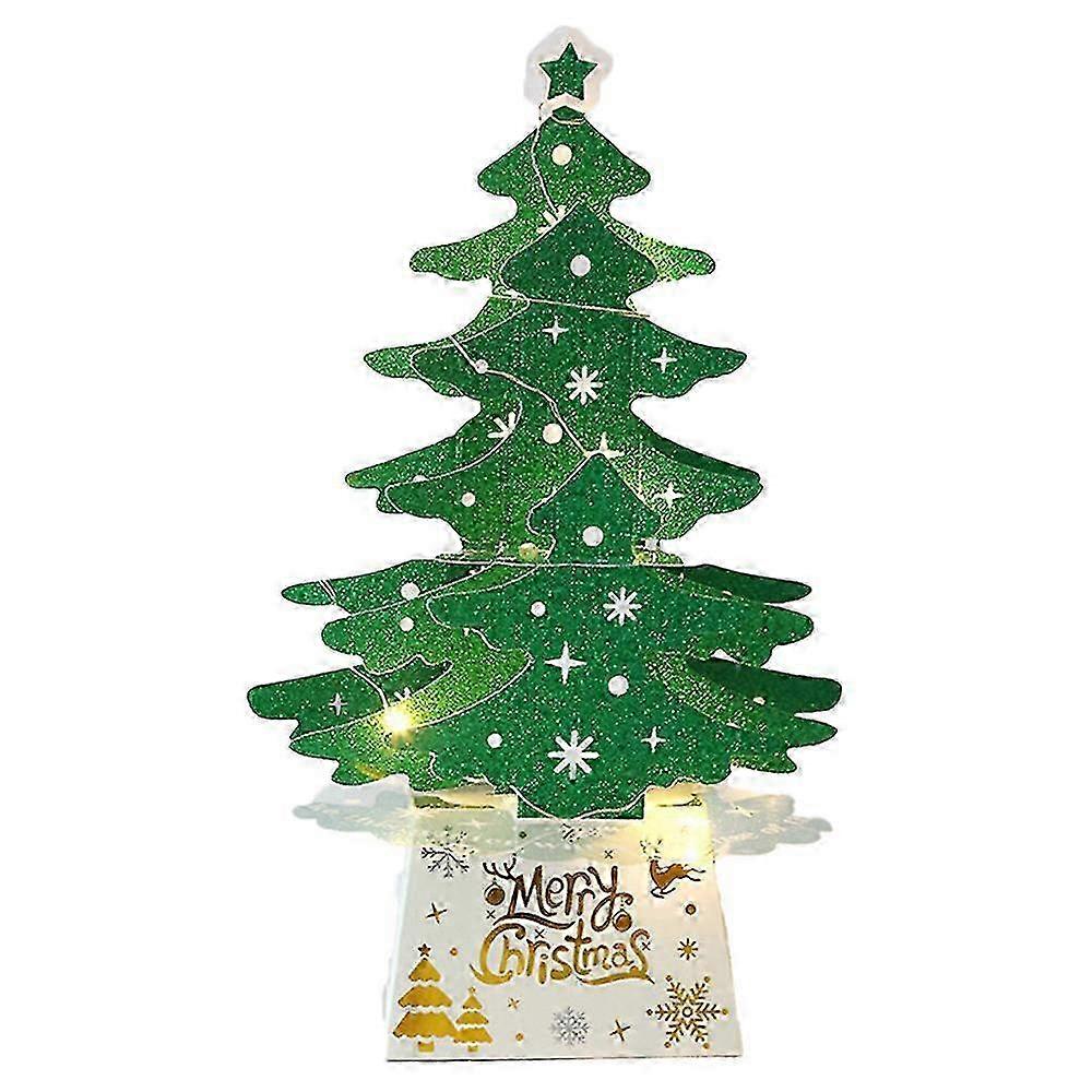 Christmas Mini Desktop Ornaments: Shiny Tree with Warm Green Lights Set - Ideal for Festive Decorations