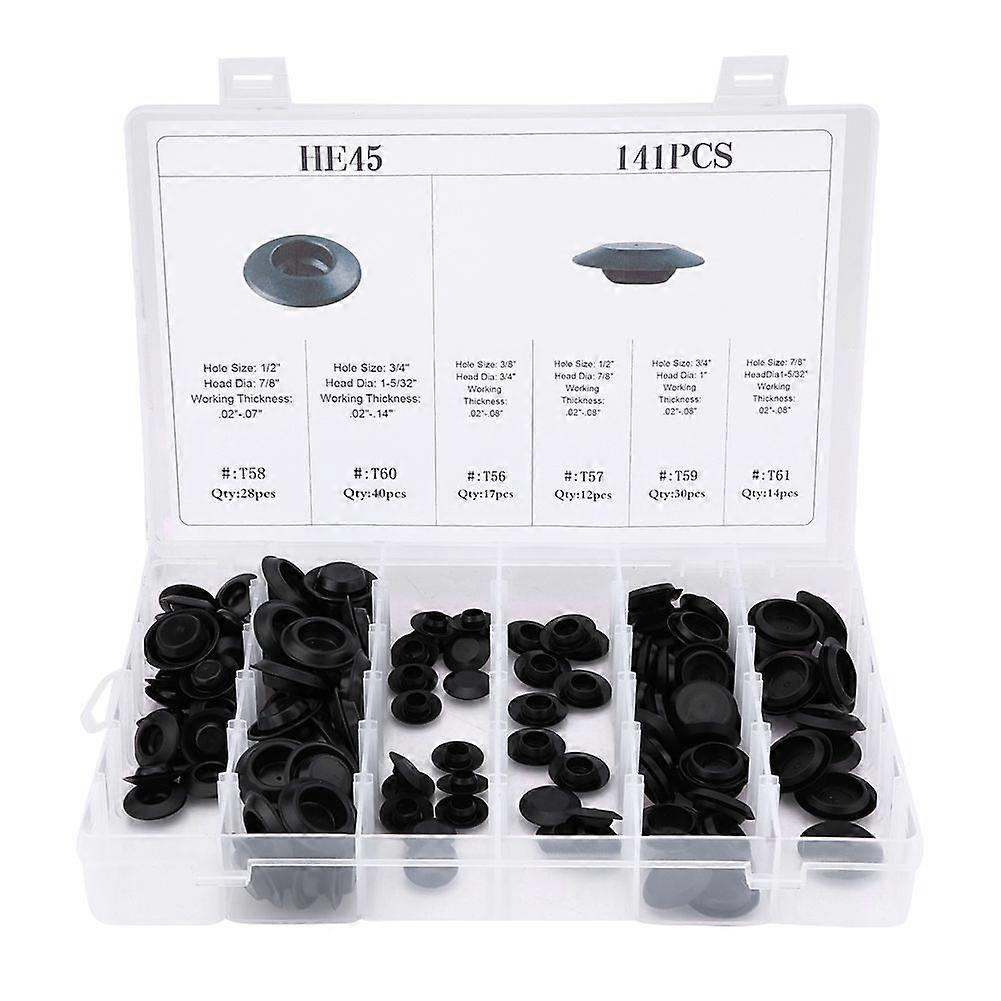 141pcs 6 Sizes Assorted Car Flush Mount Hole Plugs Auto Body Sheet Metal Hole Fastener Plug