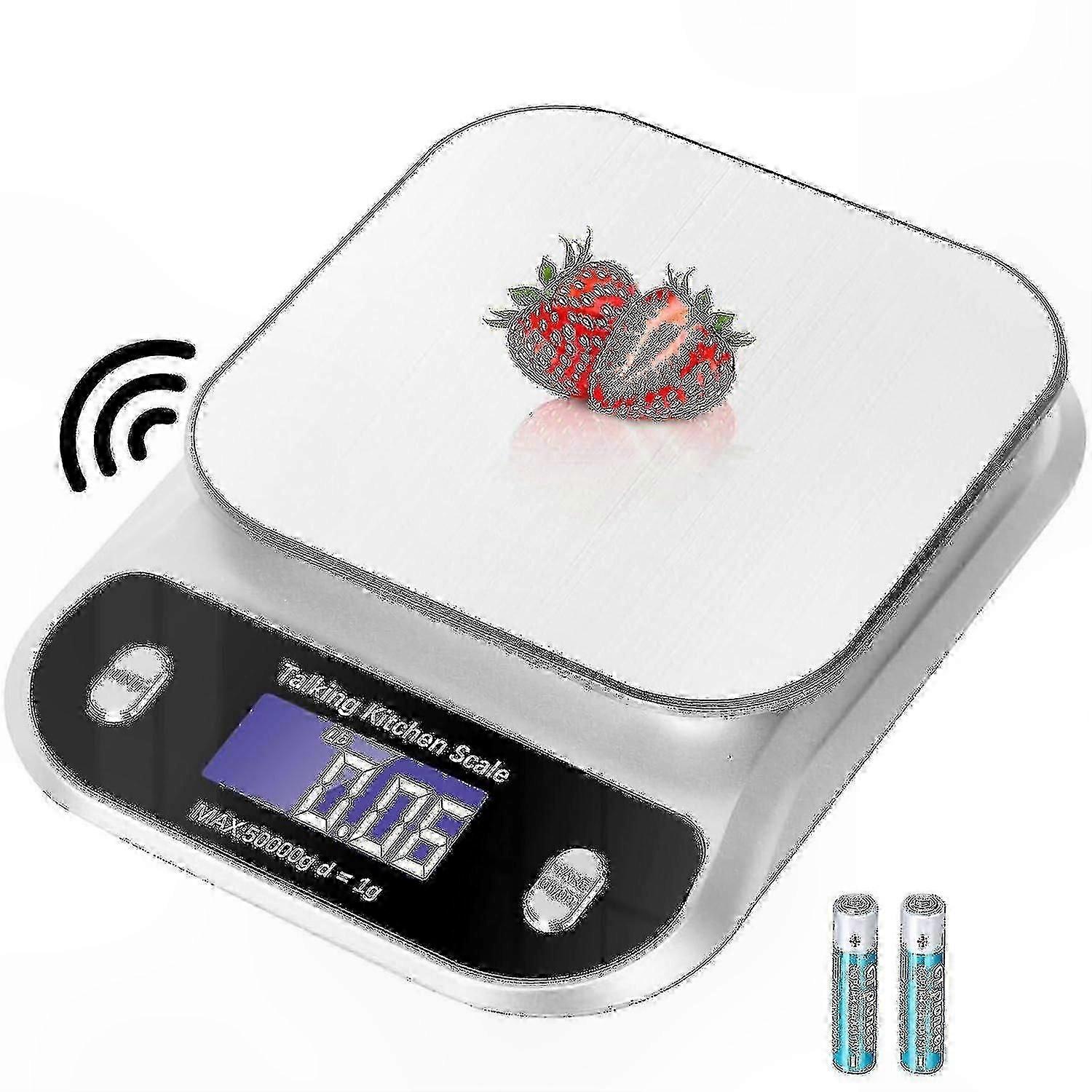 Digital Kitchen Scale with Voice Functionality for Cooking and Baking Measures up to 5kg/11lb in Grams and Ounces Clear Audio Guidance Food Scale