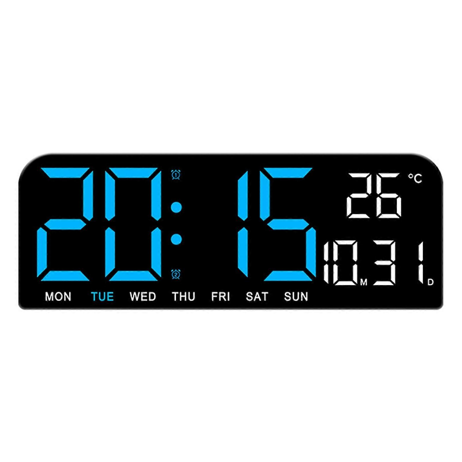 Functional LED Clock - Large Adjustable Light Digital Clock with Countdown, Humidity and Temperature Display, Blue Color