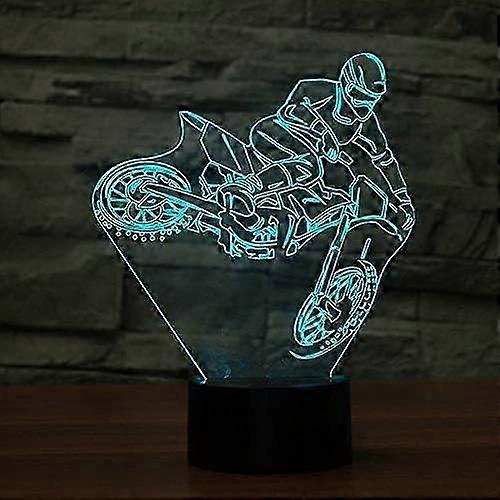 3D Dirt Bike Motocross Night Light Lamp Illusion 7 Color Changing Touch Switch Table Desk Decoration Lamps Acrylic Flat ABS Base USB Cable Toy (Bus)