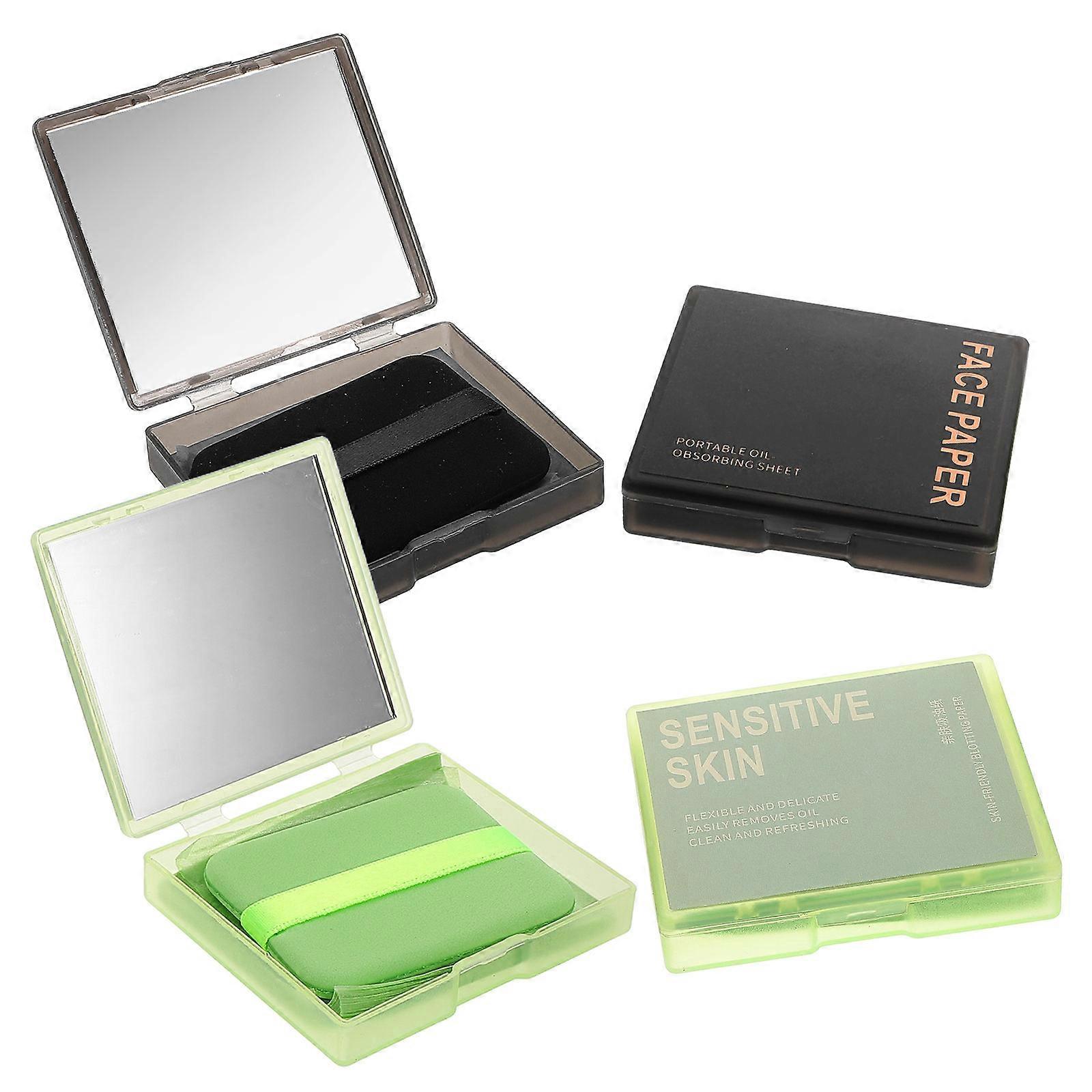 Portable Face Oil Absorbing Sheets with Mirror Puff for Cosmetic 2Sets