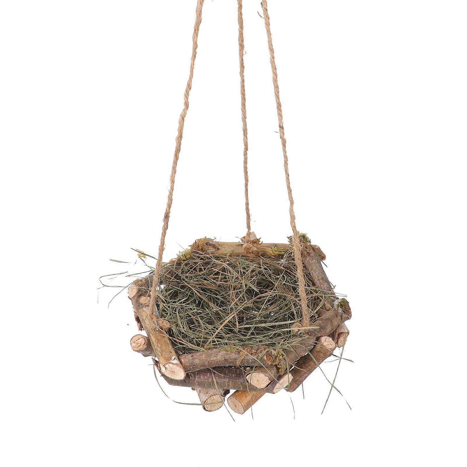 Garden Bird Nest Hanging Decor 2Pcs Straw Woven Artificial Bird House