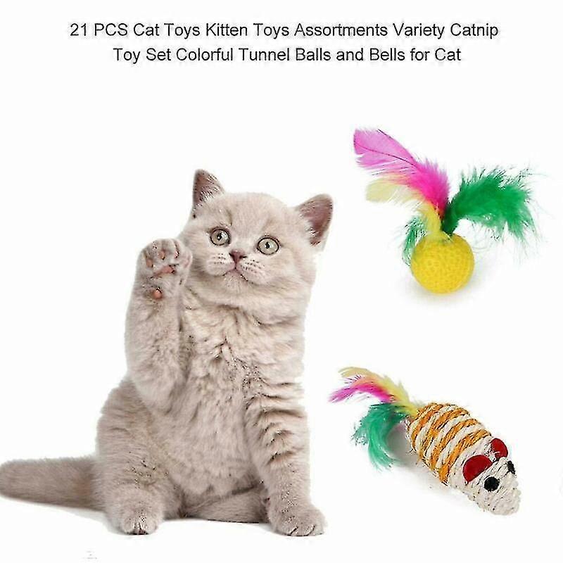 21pc/set Pet Kit Collapsible Tunnel Cat Toy Fun Channel Feather Balls Mice Shape
