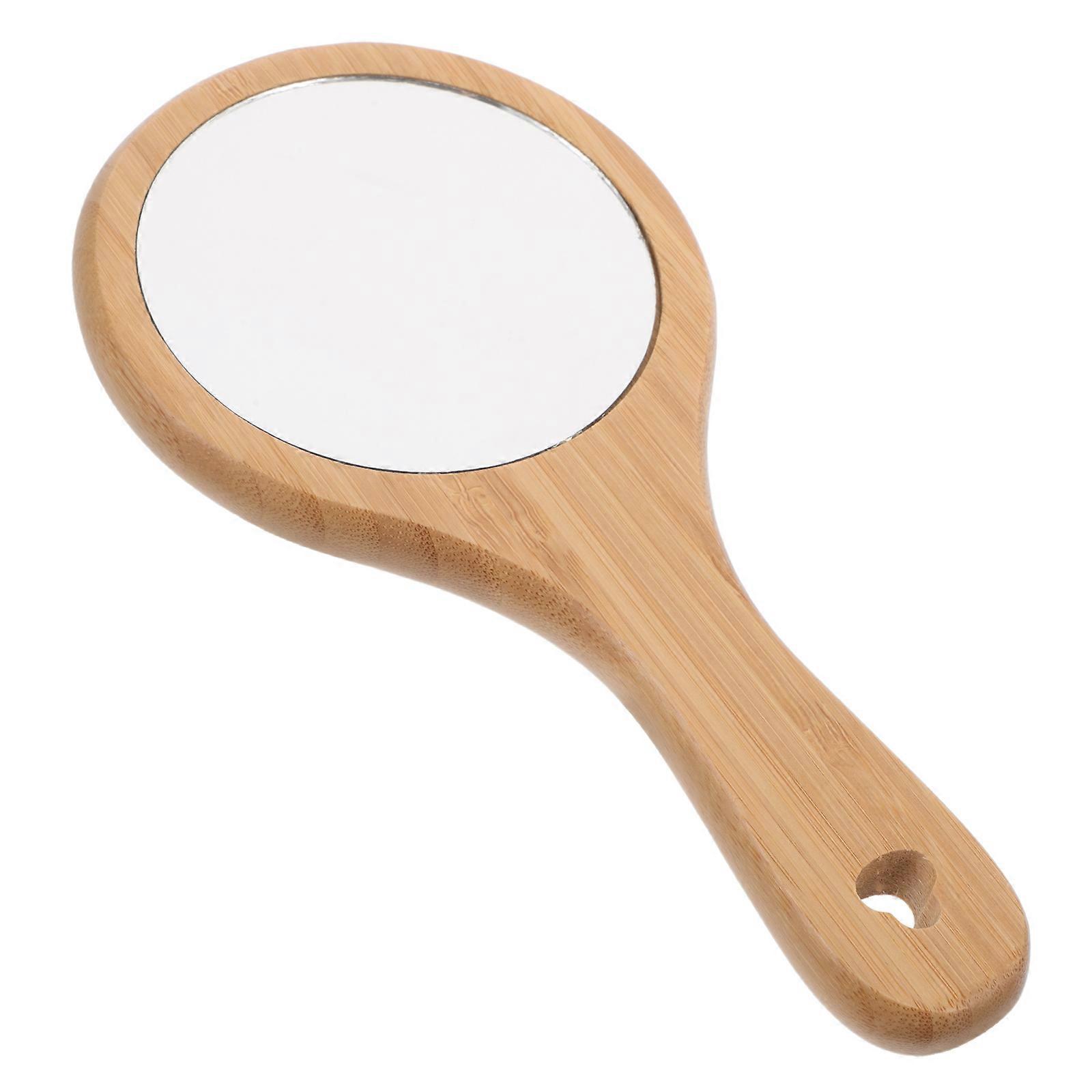 2Pcs Handheld Wooden Mirror for Makeup with Handle Portable Round Cosmetic Mirror