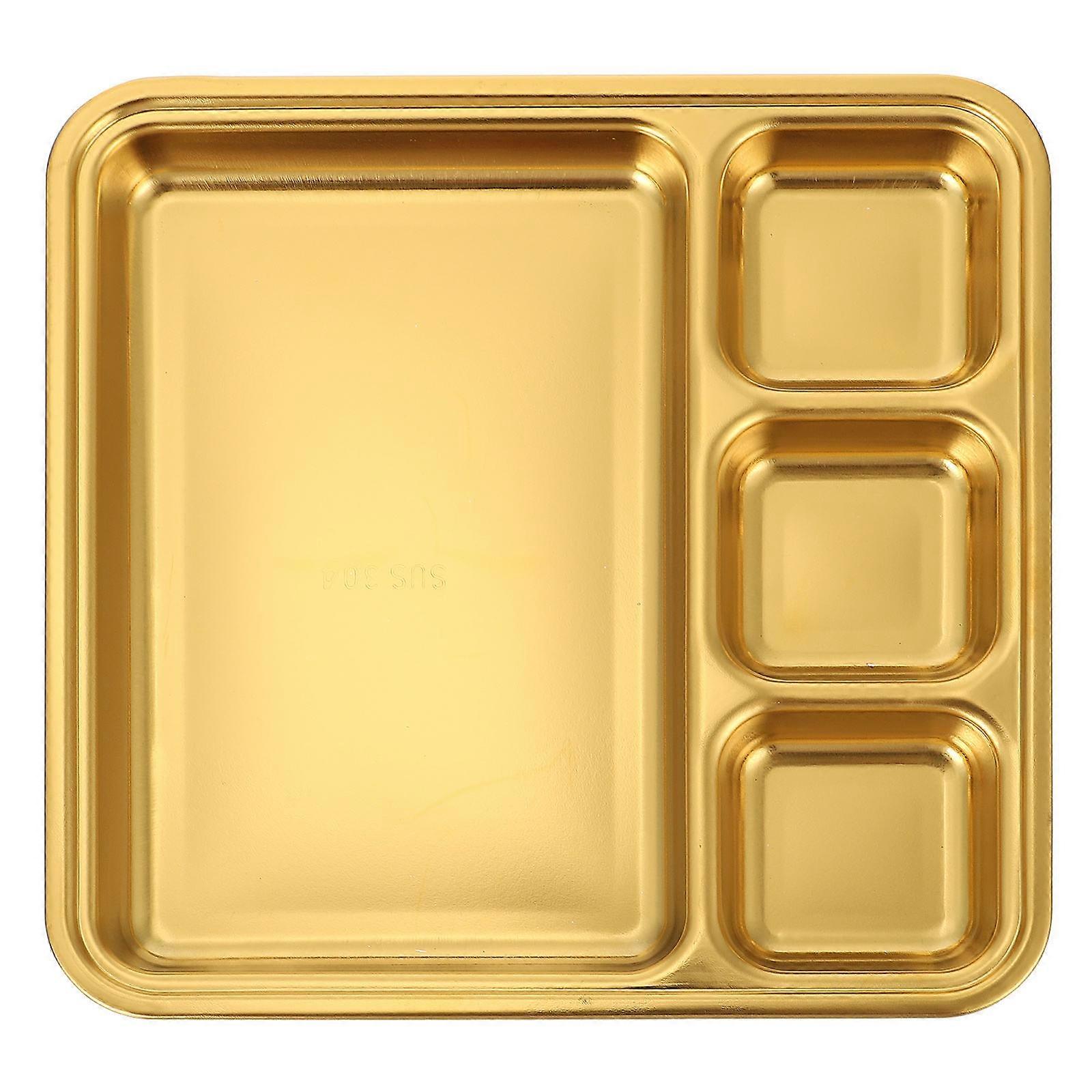 Golden Multi-grids Design Stainless Steel Plate Suitable For Buffet BBQ Dining Size 21X21CM 2Pcs