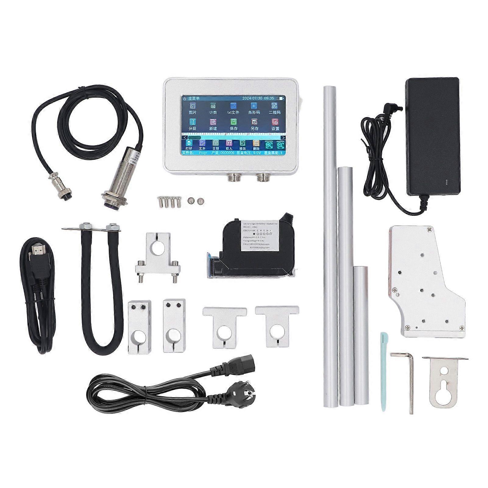 Automatic Label Printer 12.7mm Online Inkjet Coding Machine 42ml Ink Cartridge for Production Date Batch Number Barcode EU Plug 100240V