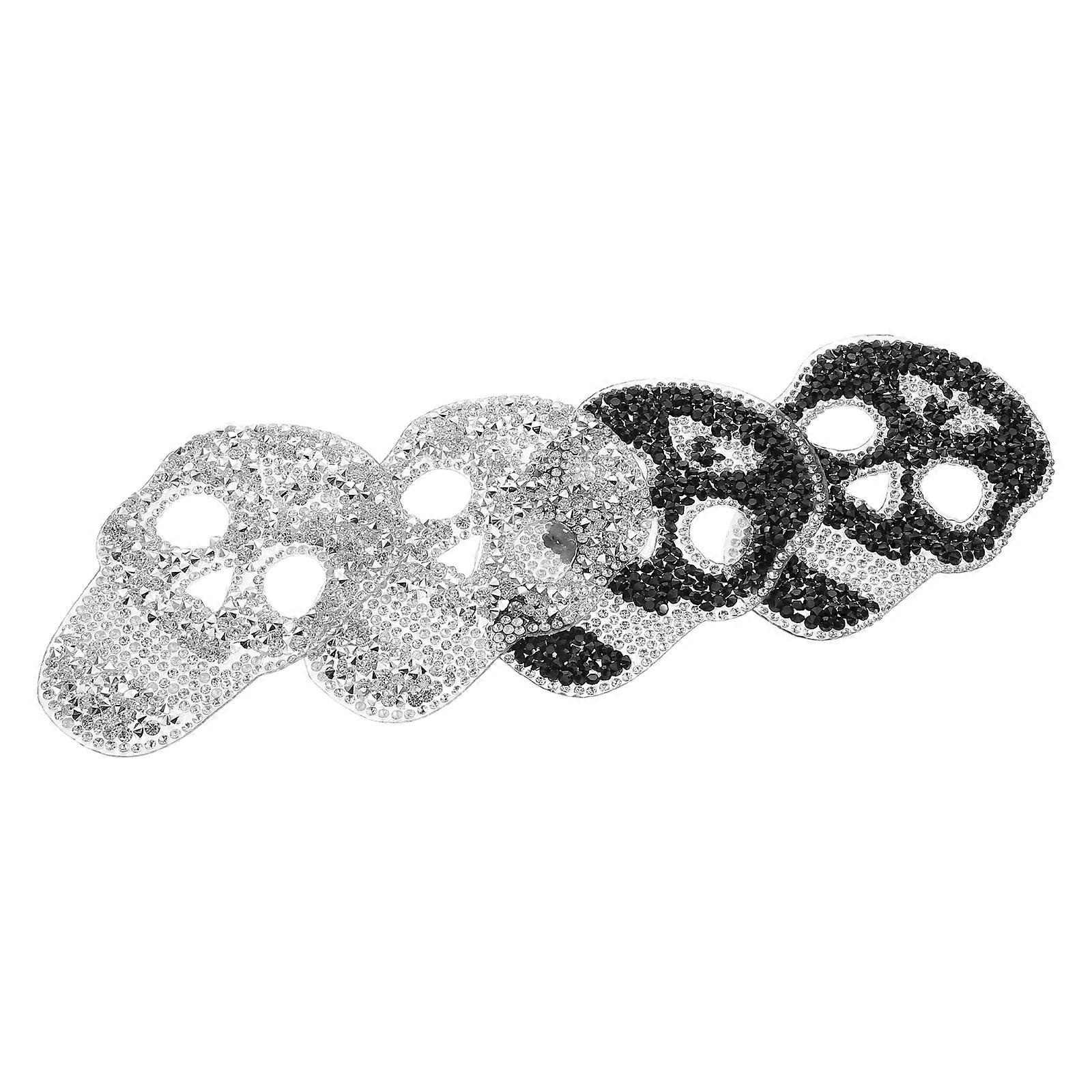 Skull Rhinestone Shape Sew Patch for Bags 4Pcs Decoration