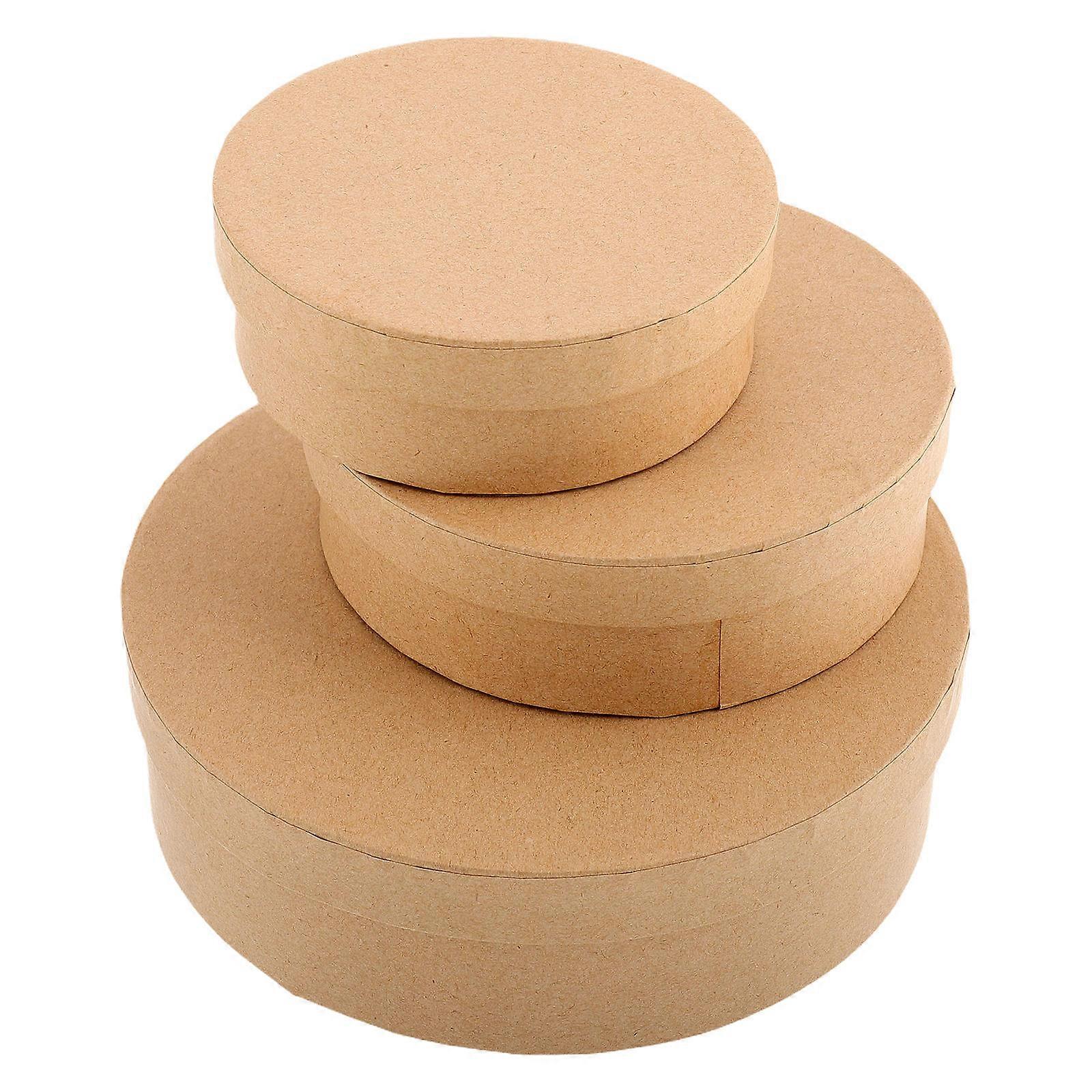 DIY Round Paper Boxes for Storage Use 3Pcs Candy Box with Lid Khaki