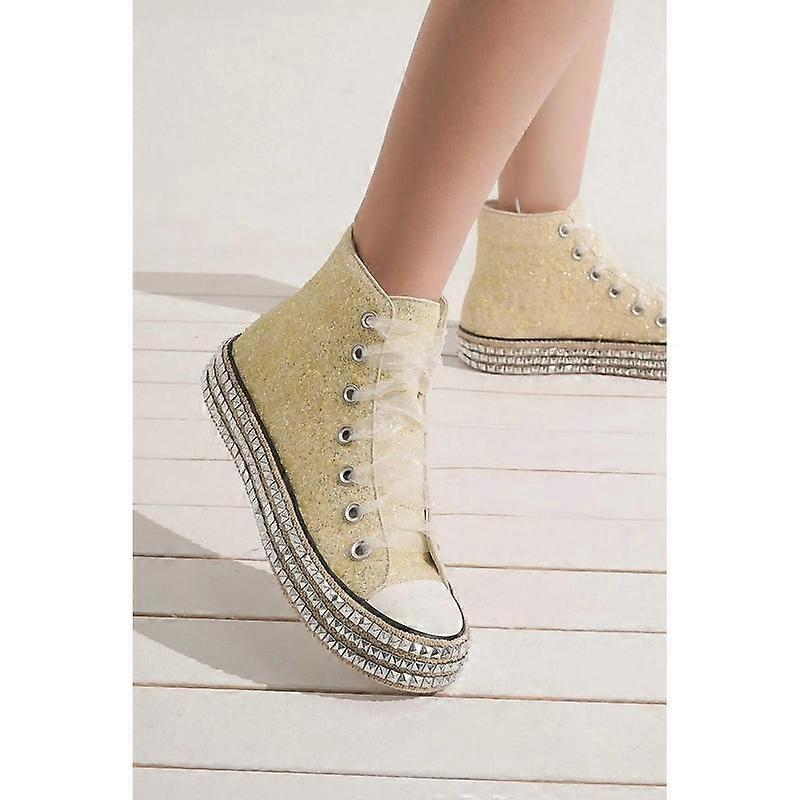 Glitter Lace Up Studded Platform