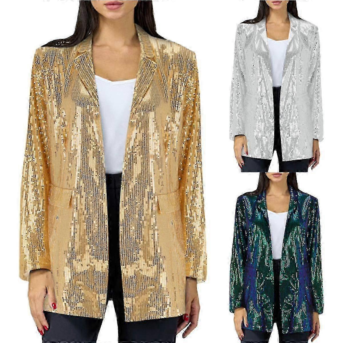 Femmes Sequin Veste Blazer Casual Open Coat