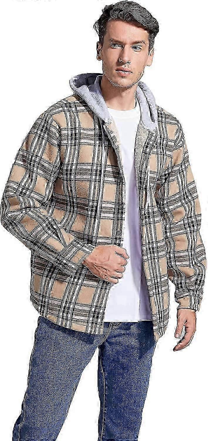 Herren Baumwolle karierte Hemden Jacke Fleece gefütterte Flanellhemden Sherpa Button-Down-Jacken mit Kapuze für Männer