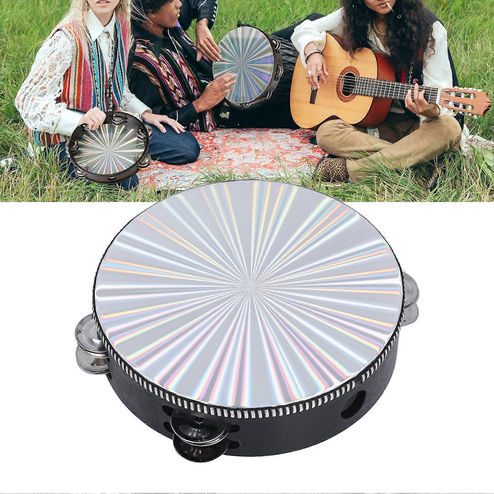 Radiant Tambourine Reflective Clear Crisp Sound Double Row Bell Drum Hand Percussion Instrument 8 Inch 