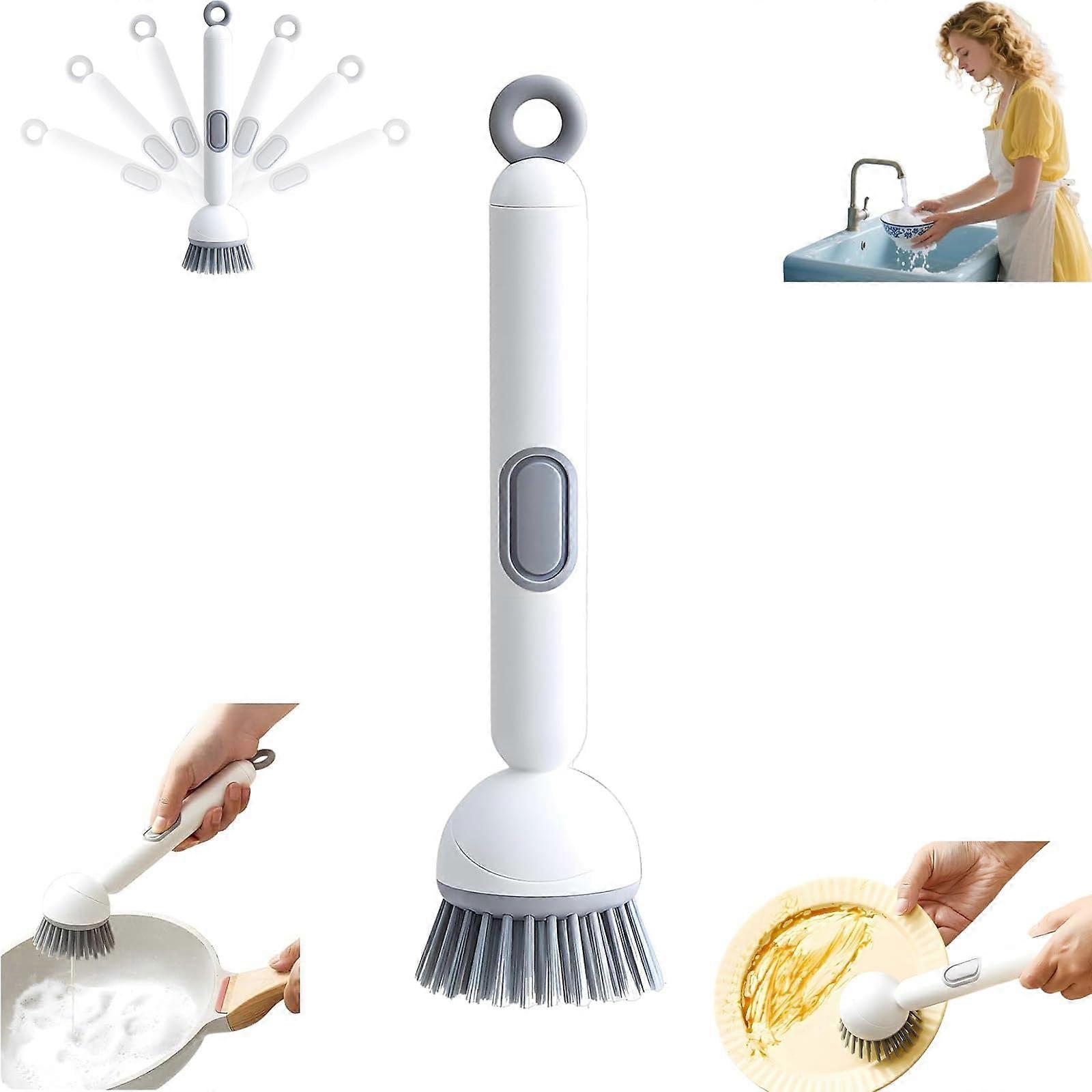 Adjustable Dishwashing Brush With Soap Dispenser, 6Level Long Handle, Refillable Scrub Head, For Pots Pans Model B