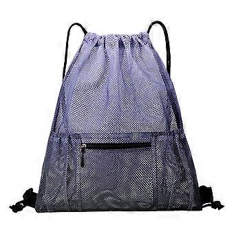Ademende mesh strandtas voor buitensporten, sporttas, sportorganizer, trekkoordrugzakken, reisaccessoires voor volwassenen en kinderen, zwart en grijs gradatie