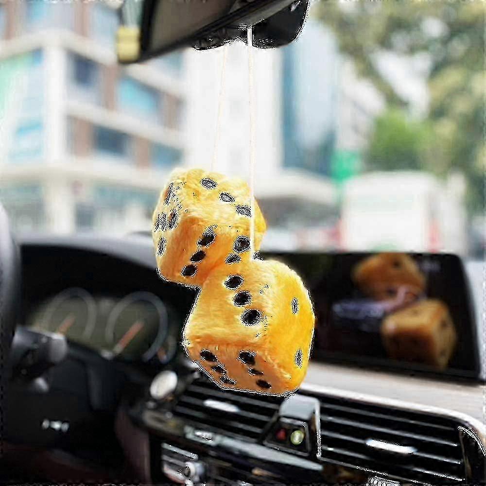 Retro Square Mirror Plush Dice for Car Interior Ornament and Decoration