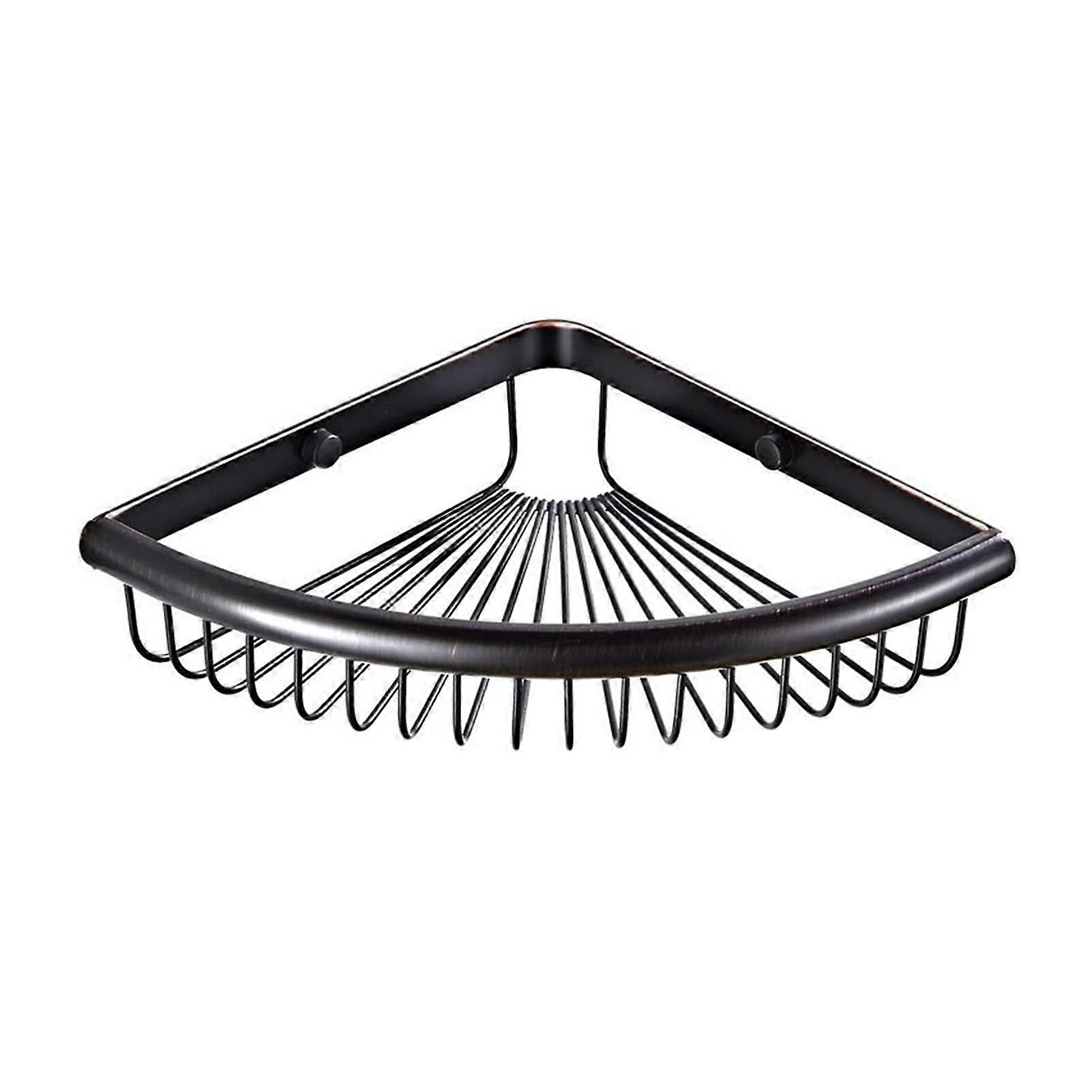 Bathroom Shelf Black Antique Brushed Brass Triangle Basket, Single Layer Corner Storage Basket