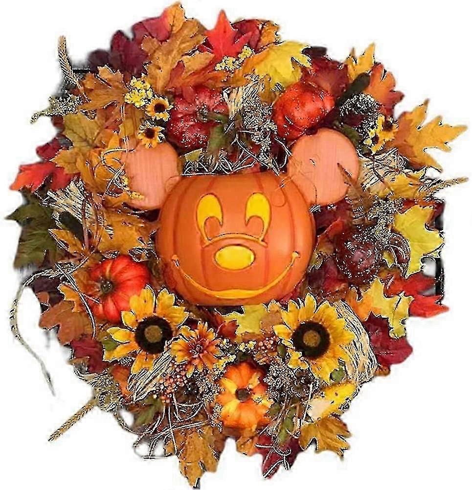 秋とハロウィーンの装飾的なカボチャのリース、ディズニーをテーマにしたクリスマスドアディスプレイに最適です