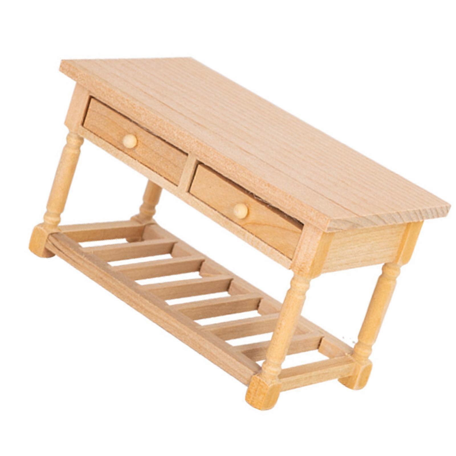 Realistic Wood Miniature Table with Openable Drawer 1/12 Scale Furniture For Dollhouses Restaurant Scene Model Collection  Log Color