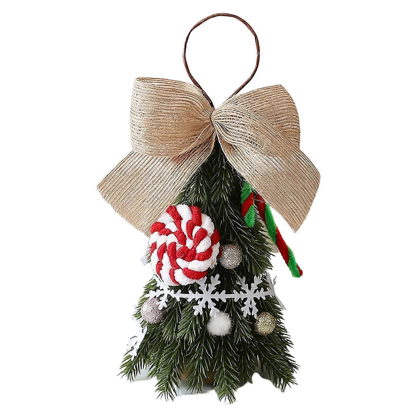 Jikaixiang Christmas Tree Decoration Small Artificial Pine Tree Hanging Ornaments with Bow for New Year Xmas Party Home Decor