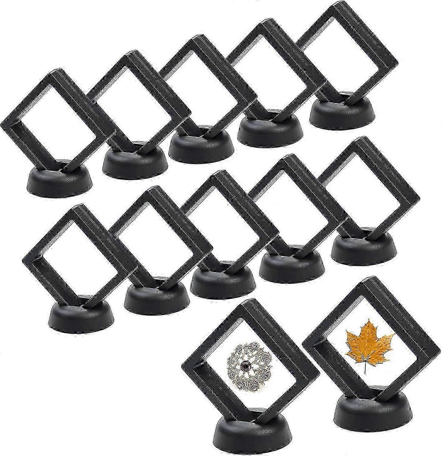 12 pieces 3D floors with silicone membrane, transparent coin frame floating showcases(black)