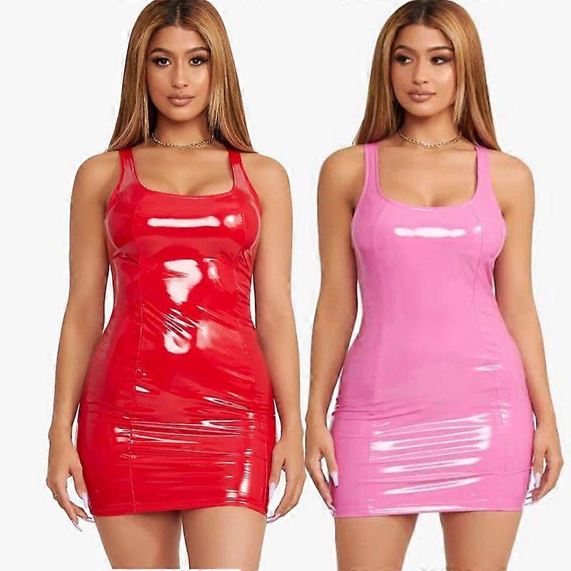 strapless open back dress Translucent Latex Mini Dress. Pink