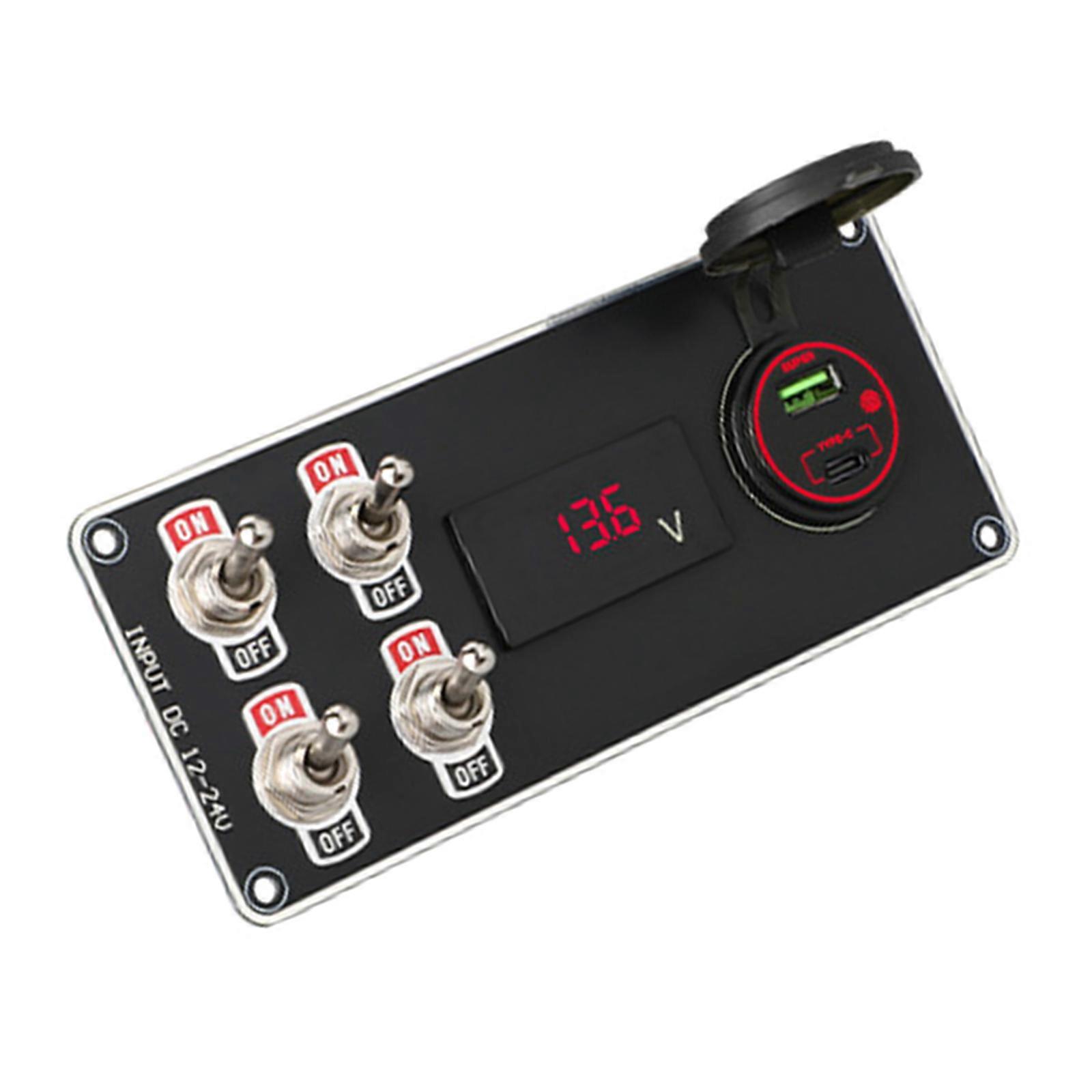 Multiple Device Charging Panel With 4 Metal Toggle Switches Waterproof Design For Vehicle Marine Applications Multicolor