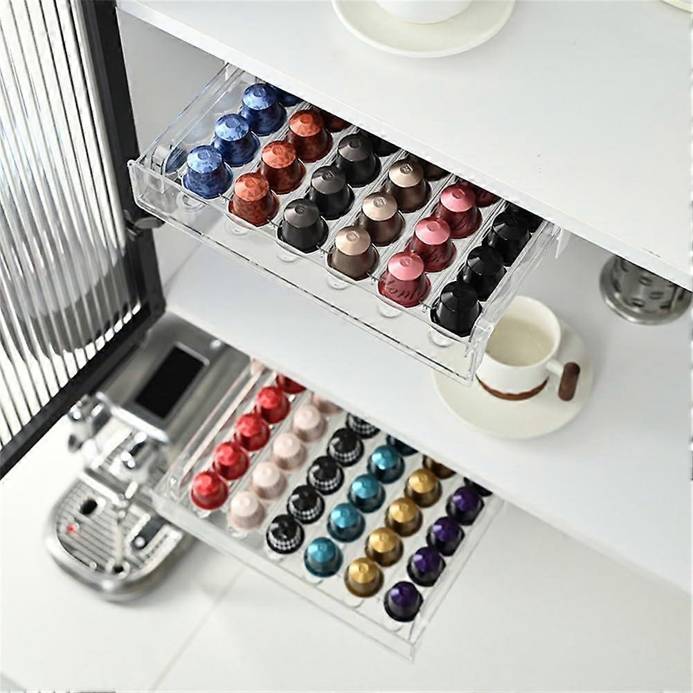 Coffee Capsule Holder Under Cabinet with SpaceSaving Design for 30 Pods, Tool Install, White
