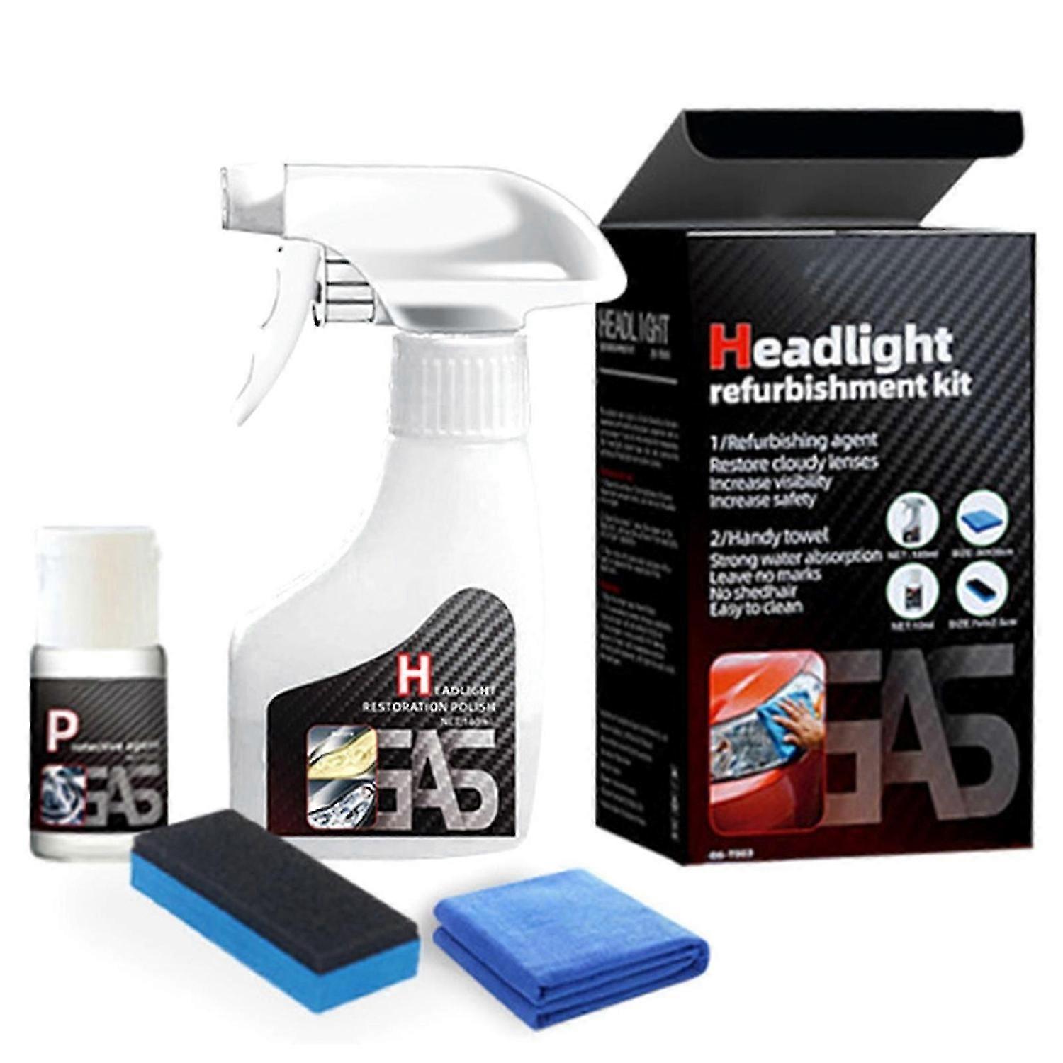 180ml Headlight Restoration Polish Kit - No Sanding Anti-Yellowing Cleaner for Foggy Scratched Plastic Lens - HF
