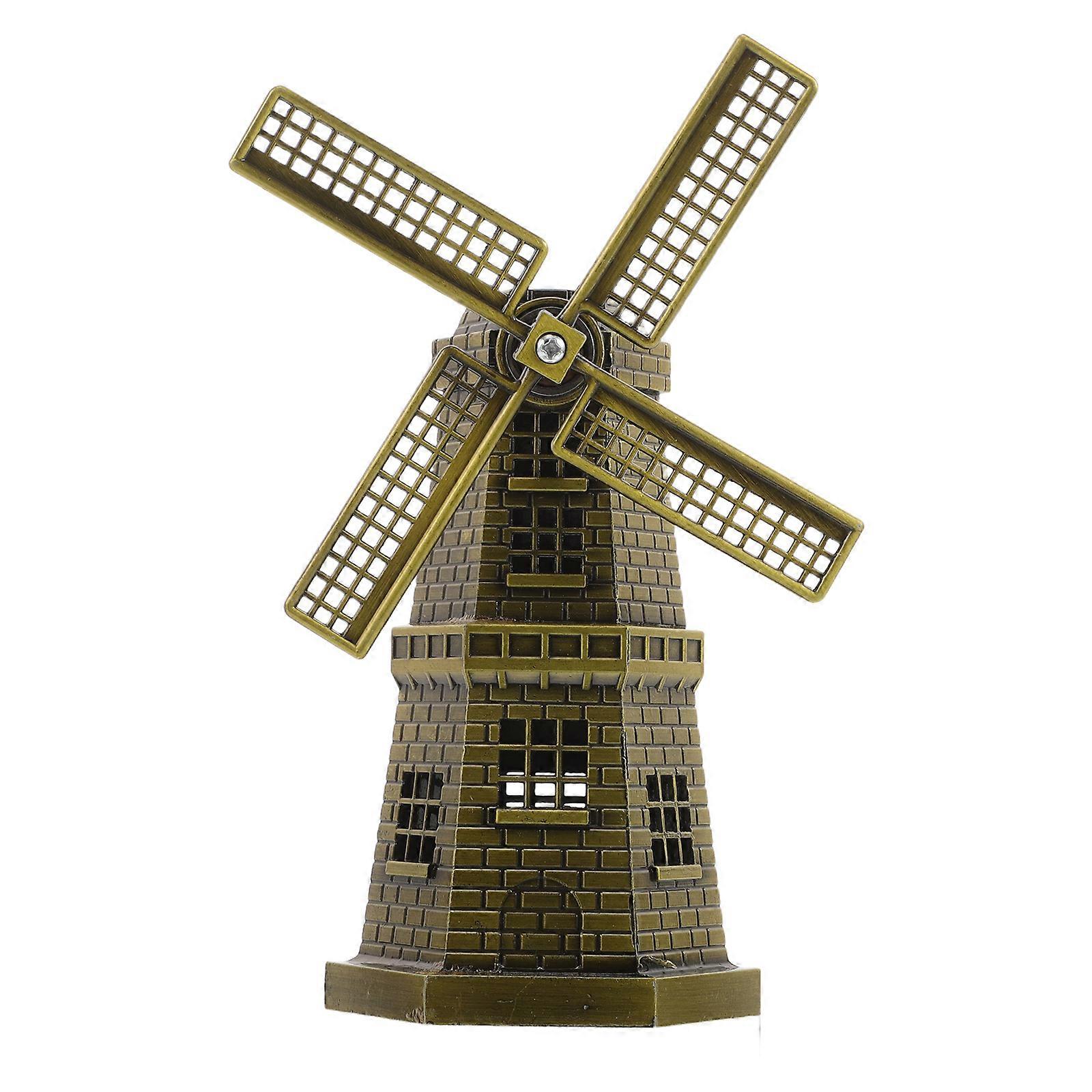 Retro Windmill Ornaments Alloy Windmill Statue for Office Decoration