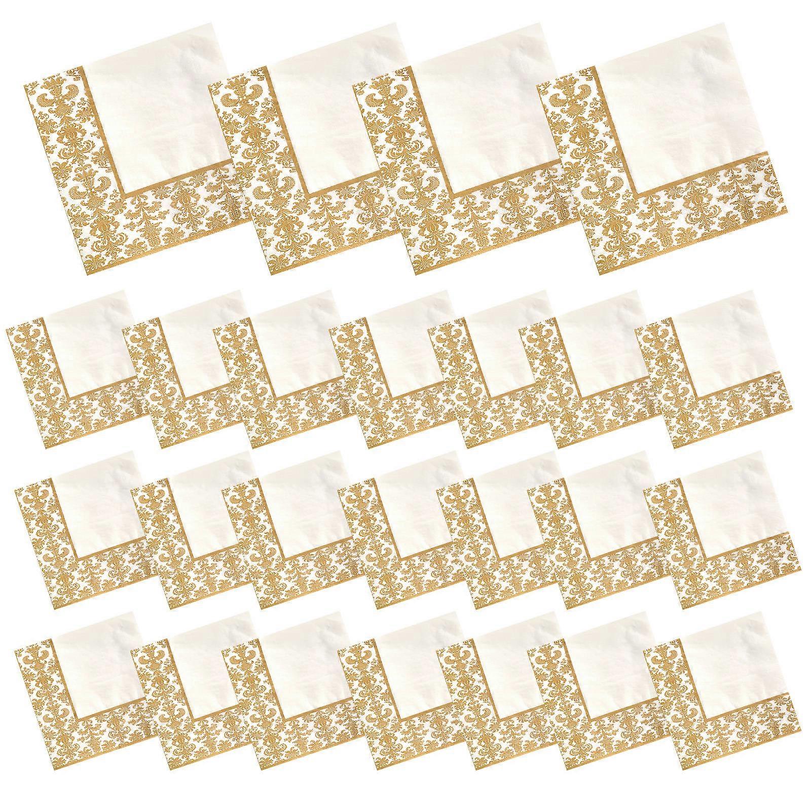 100 قطعة من الطباعة الذهبية المناديل الورقية المطبوعة للمطعم والفندق (ذهبي + أبيض)