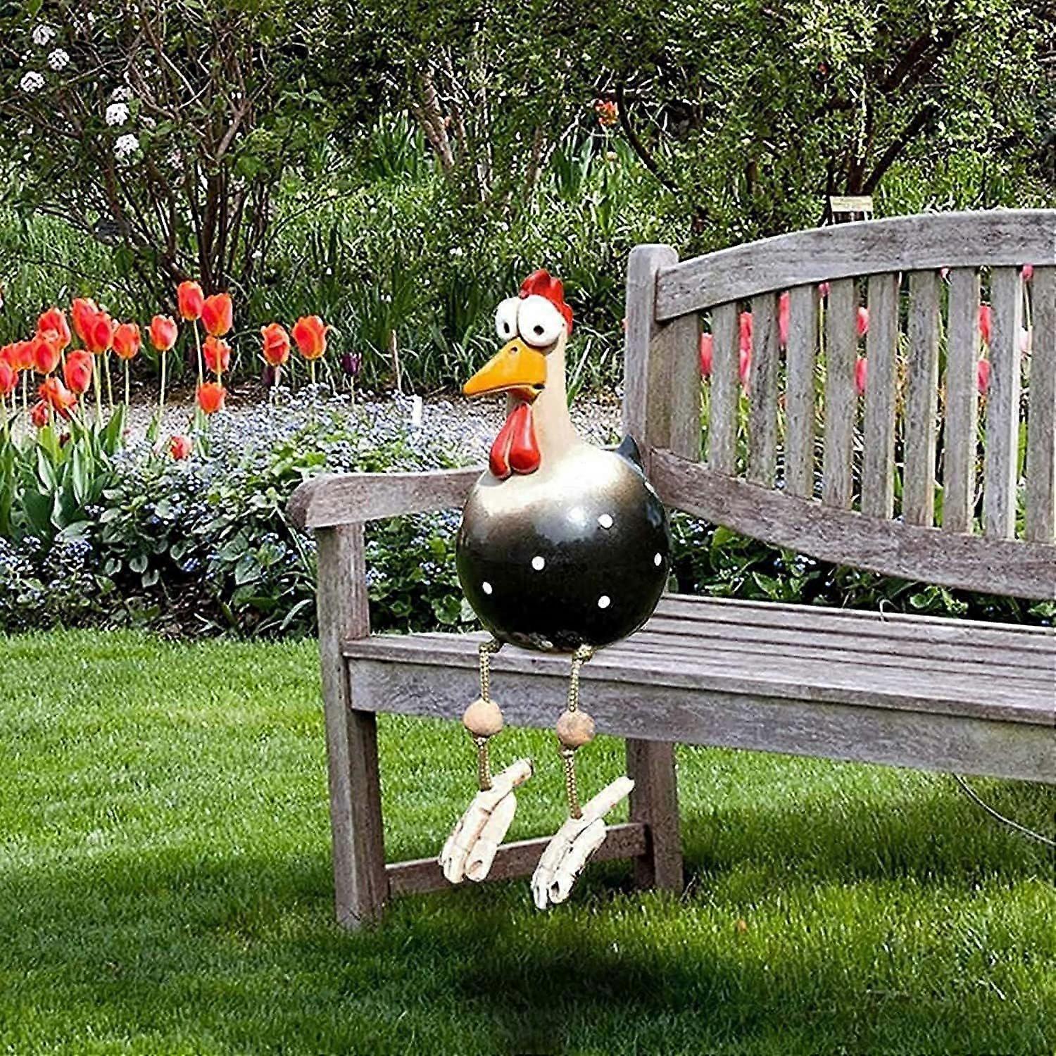 ヘンガーデンデコレーション、チキンスタチューガーデンデコレーション、面白い樹脂チキンガーデンデコレーションヘンシェイプアニマルフィギュア彫刻、庭、庭、